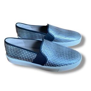 Vince Blair Black and White Metallic Monochromatic Leather Slip On Sneaker Shoes